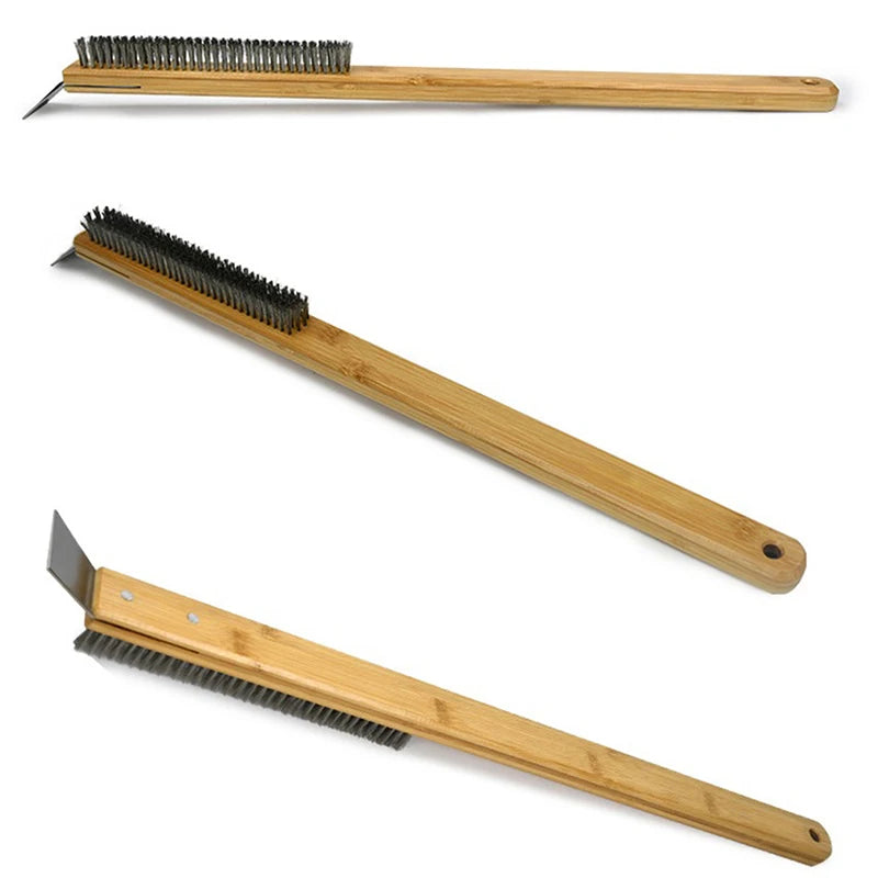 Kitchen Pizza Oven Copper Brush Wood Handle Bristle Brass Grill Cleaning Small Brush For Oven Cleaner