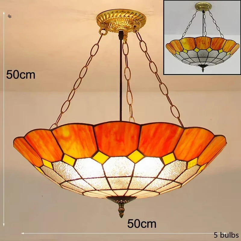 Mediterranean Tiffany Stained Glass Pendant Lights Vintage Hanging Lamp for Dining Room Kitchen Light Fixtures Home Art Decor