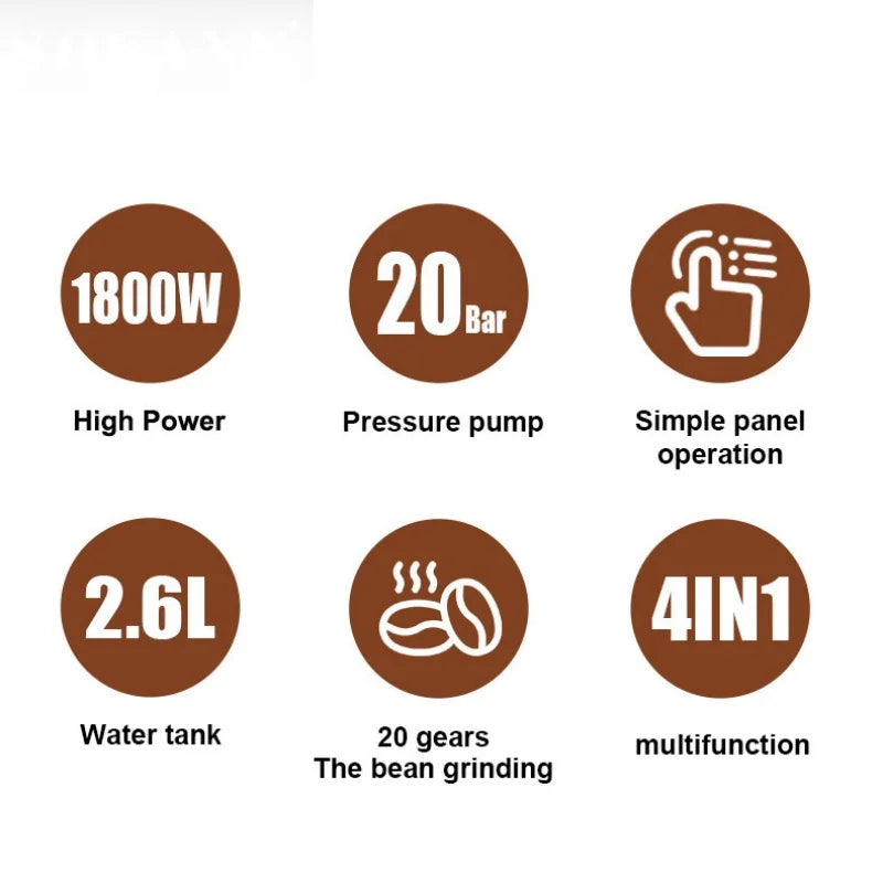 220V Fully Automatic Italian Coffee Machine With Grinding Function Espesso Coffee Maker Commercial Coffee Machine