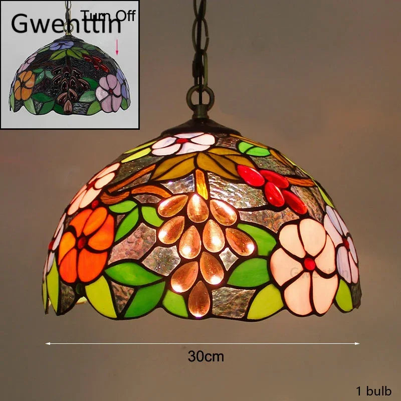 Mediterranean Tiffany Stained Glass Pendant Lights Vintage Hanging Lamp for Dining Room Kitchen Light Fixtures Home Art Decor