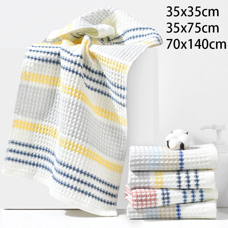 70x140cm Thickened 100%Cotton BathTowel Premium Striped Waffle Towel AdultKids Home super-Soft absorbent Not shedding hair Towel