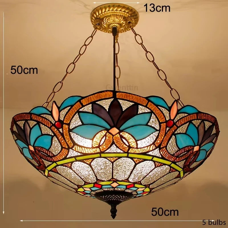 Mediterranean Tiffany Stained Glass Pendant Lights Vintage Hanging Lamp for Dining Room Kitchen Light Fixtures Home Art Decor