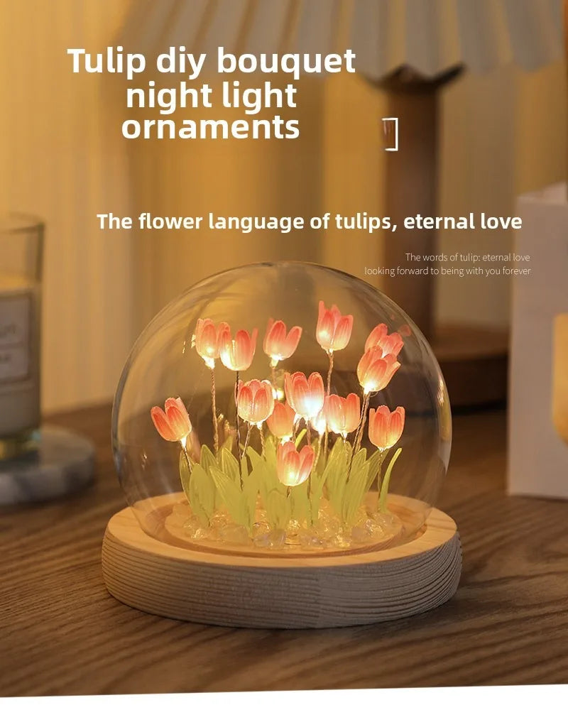 20 Tulip Flowers Finished Night Light Ornament Creative Handmade DIY Simulation Flower Lamp Holiday Gift Decoration