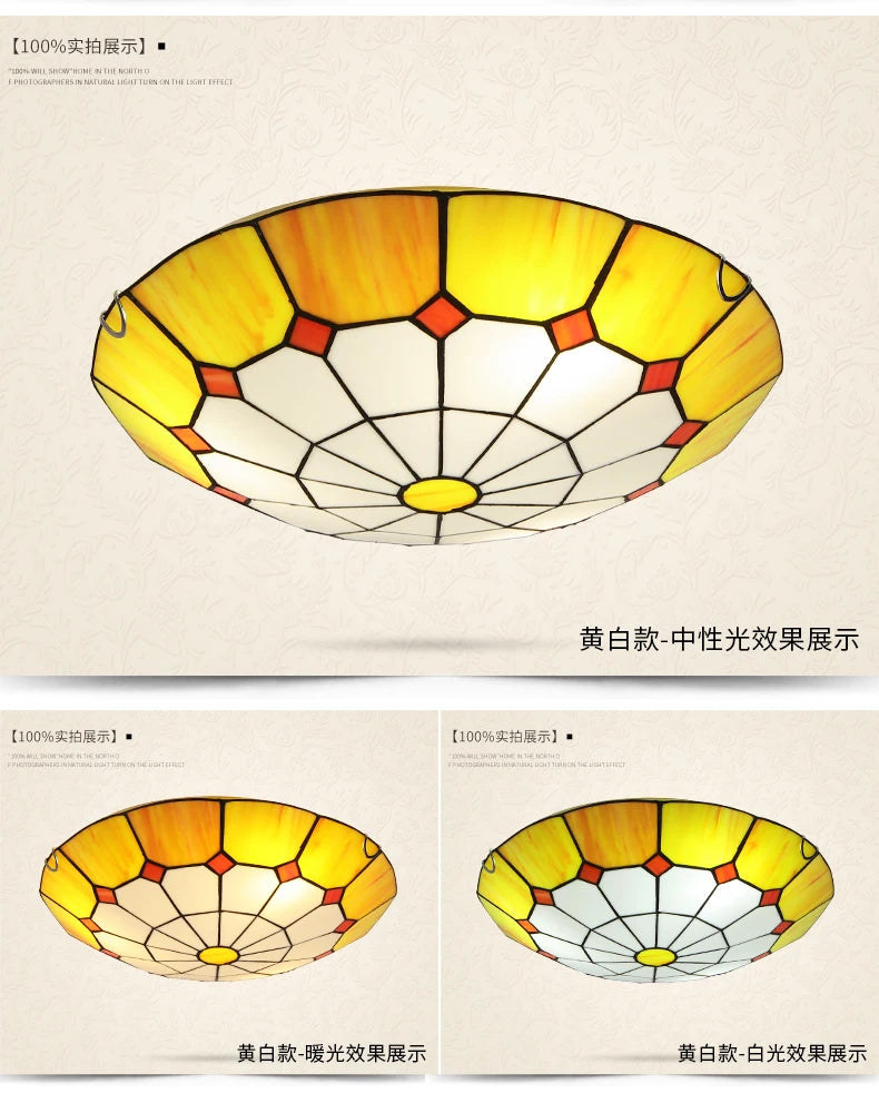 Modern Fashion Tiffany Ceiling Light Fixture European Colorful Drawing Glass Ceiling Lamp Home Deco Living Room E27 Lamps