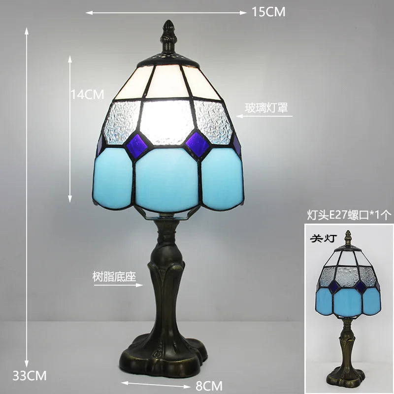 LED Tiffany Style Table Lamp Retro Mediterranean Decorative Lights E27 Color Glass LampshadeFor Nightstand Light Bedroom Cafe