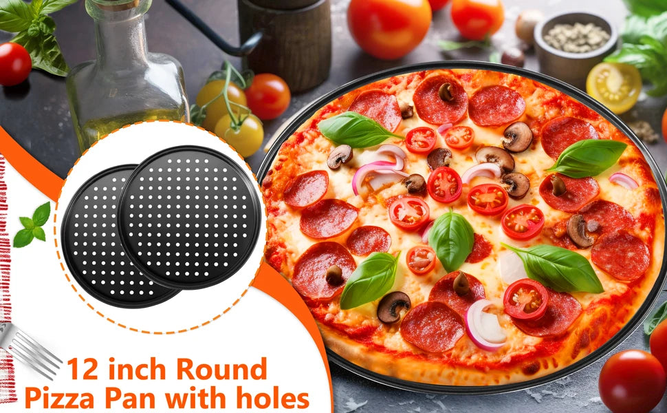 1Pcs Pizza Pans for Oven Round Pizza Pan with Holes 28cm Pizza Tray for Oven Baking Steel Pizza Oven Accessories Kitchen Tools