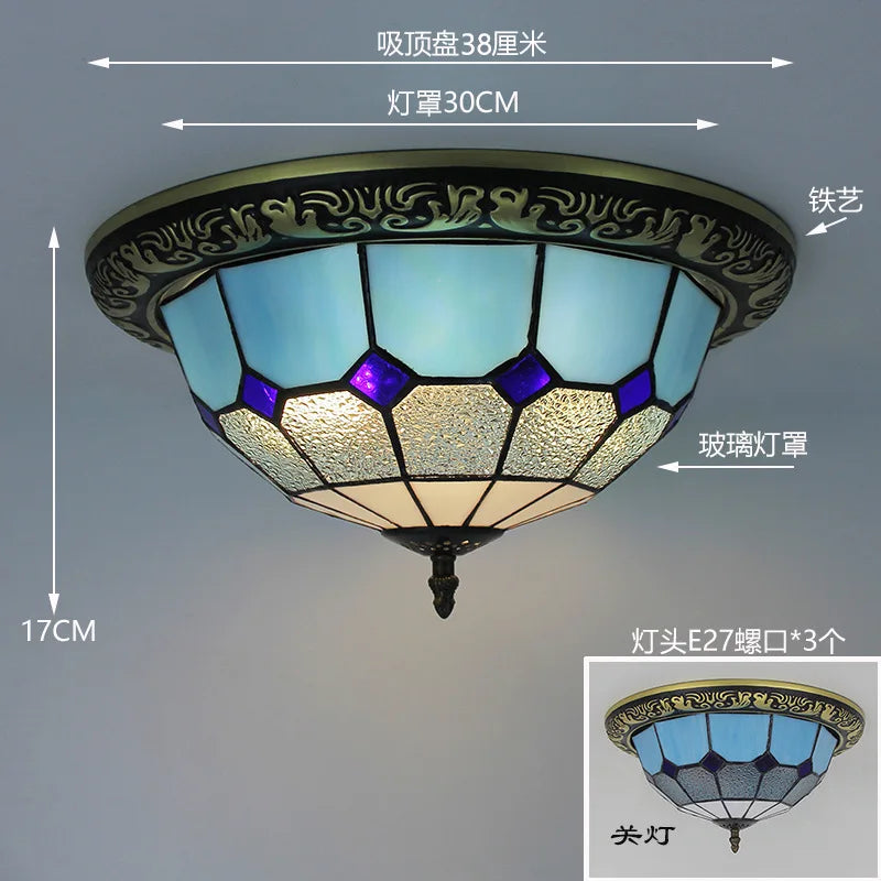 Tiffany Style Colored Glass Ceiling Lamp Retro American Art Deco Stained Glass Artistic for Living Room Dining Room Foyer