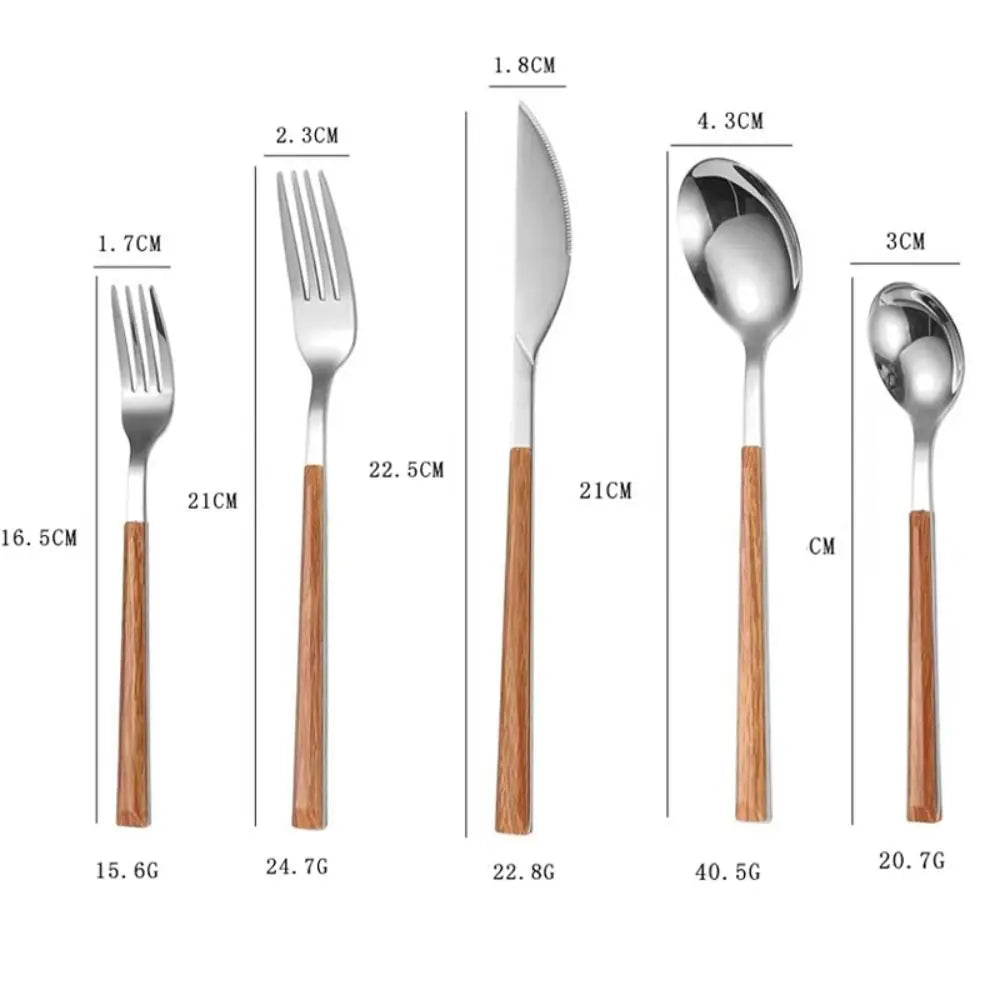 Creative Stainless Steel Spoon Fork Knife Portable Thickened Steak Knife Wood Grain Western Tableware Dessert Spoon