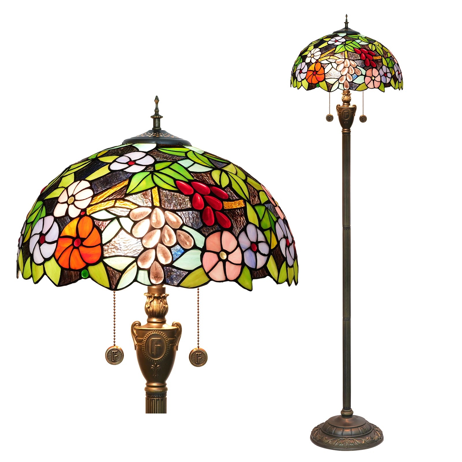 Tiffany Colorful Glass Floor Lamp for Living Room Dining Bedroom Vintage American Style Villa Bar Standing Light