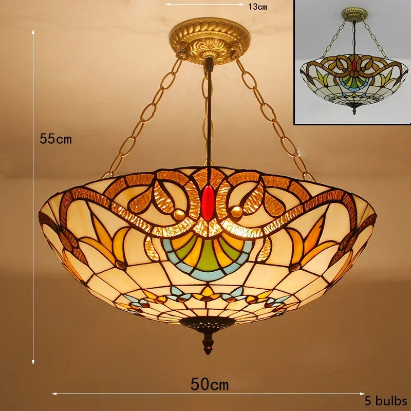 Mediterranean Tiffany Stained Glass Pendant Lights Vintage Hanging Lamp for Dining Room Kitchen Light Fixtures Home Art Decor