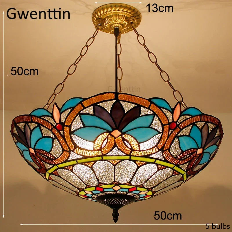 Mediterranean Tiffany Stained Glass Pendant Lights Vintage Hanging Lamp for Dining Room Kitchen Light Fixtures Home Art Decor