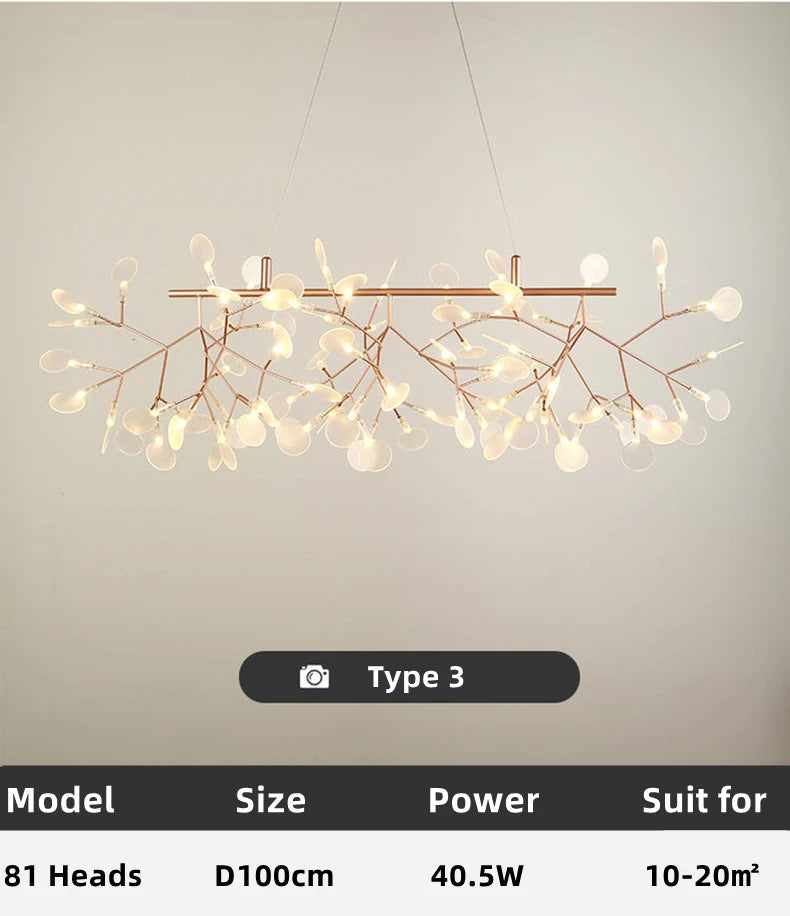 Nordic Chandelier Modern Luxury Living Room Kitchen Firefly Led Ceiling Pendant Lamp Indoor Creative Children's Room Ring Lights