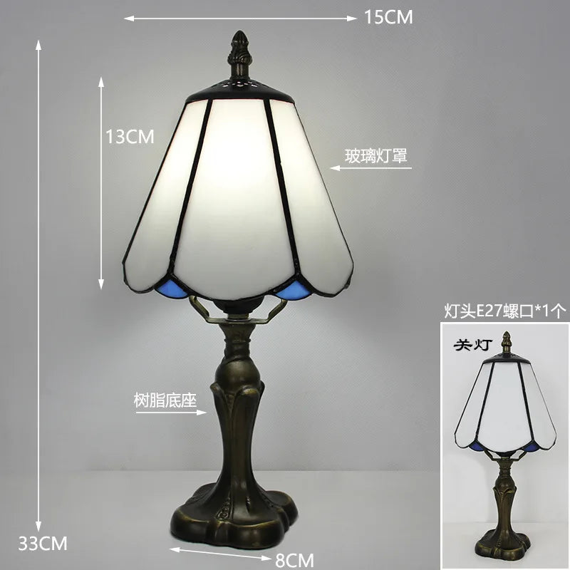 LED Tiffany Style Table Lamp Retro Mediterranean Decorative Lights E27 Color Glass LampshadeFor Nightstand Light Bedroom Cafe