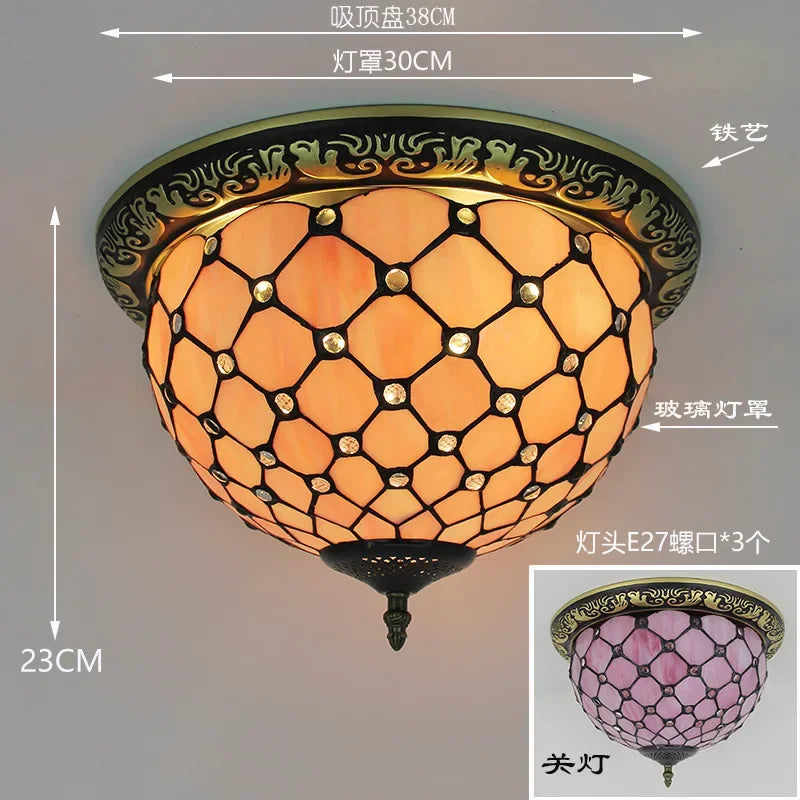 Tiffany Style Colored Glass Ceiling Lamp Retro American Art Deco Stained Glass Artistic for Living Room Dining Room Foyer