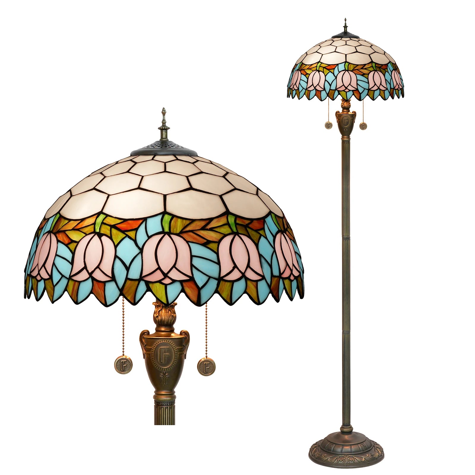 Tiffany Colorful Glass Floor Lamp for Living Room Dining Bedroom Vintage American Style Villa Bar Standing Light