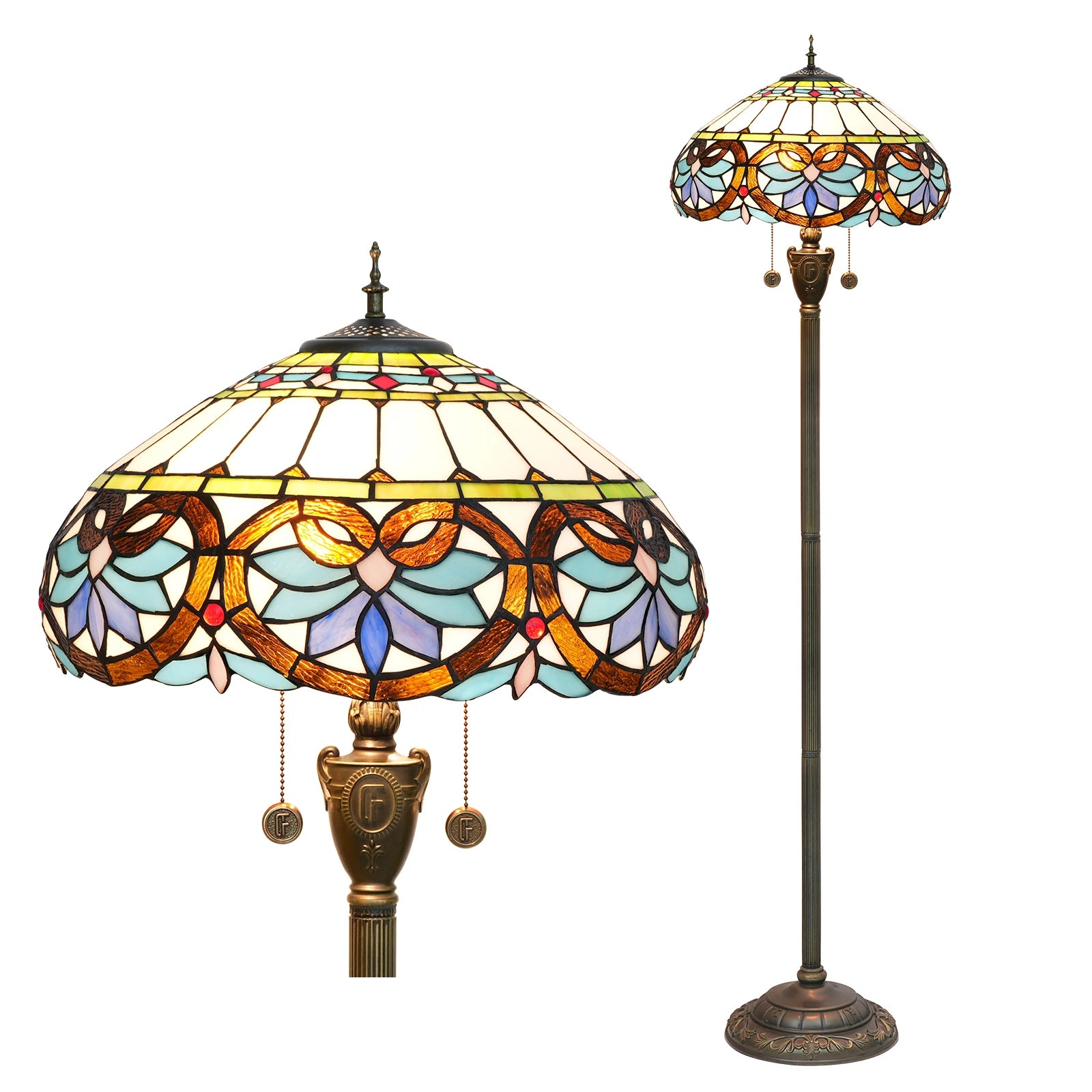 Tiffany Colorful Glass Floor Lamp for Living Room Dining Bedroom Vintage American Style Villa Bar Standing Light