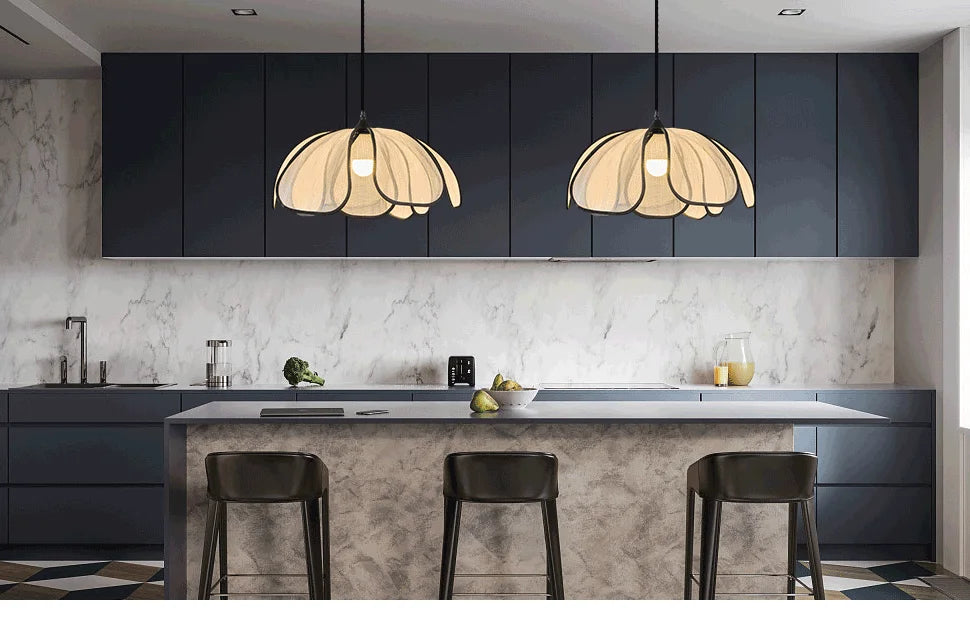 Nordic Modern Retro Chandelier LED Hand-woven Lotus 3 color French Cream Pendant Lamps Bedroom Living Room Lighting Fixtures