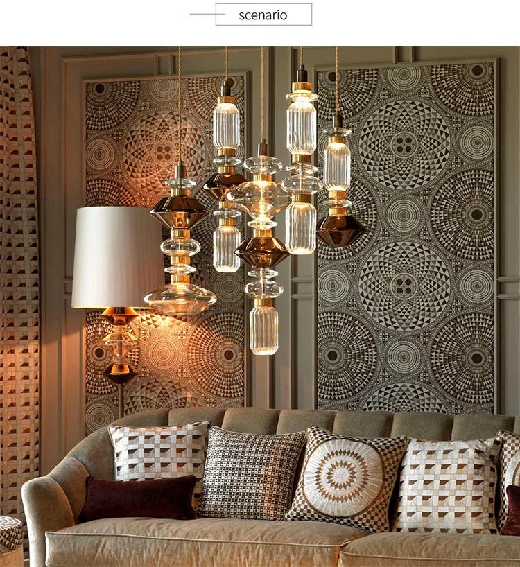 Italian Luxury Crystal Glass Chandelier Danish Design Vintage Clear Amber pendant lamp American bedside kitchen island LED lamp