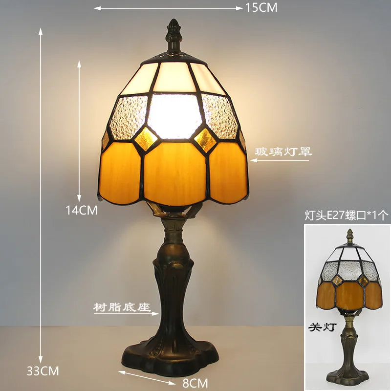 LED Tiffany Style Table Lamp Retro Mediterranean Decorative Lights E27 Color Glass LampshadeFor Nightstand Light Bedroom Cafe