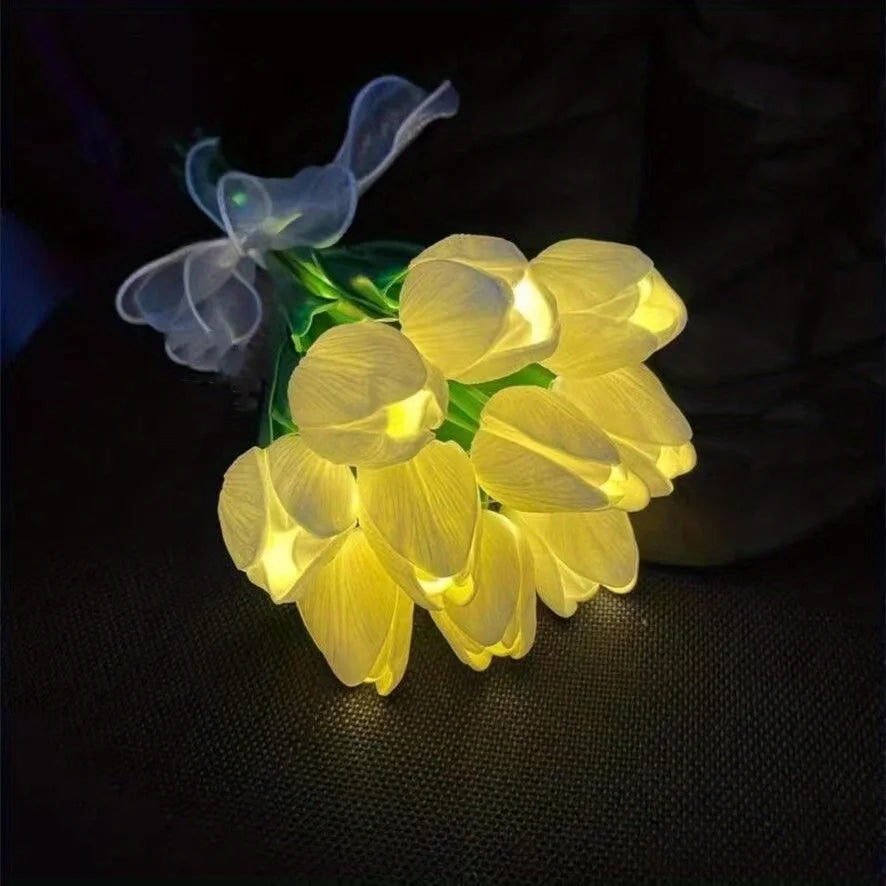 10 Heads Luminous Tulip LED Night Light DIY Handmade Lamp Artificial Flower  Bridal Bouquet Christmas New Year Atmosphere Light