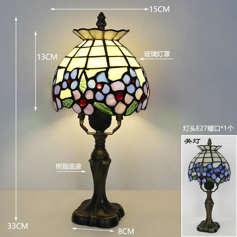 LED Tiffany Style Table Lamp Retro Mediterranean Decorative Lights E27 Color Glass LampshadeFor Nightstand Light Bedroom Cafe