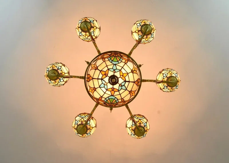 2026 Tiffany Retro Pendant Light Led Chandelier Creative Stained Glass Baroque Style Bar Bedroom Living Room Crystal