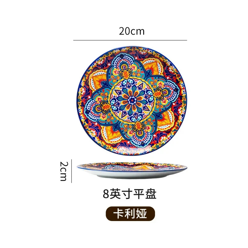 8IN Vintage Ceramic Plates Steak Plates Western Plates Flat  Dinner Plates And Shallow Plates Pasta Egg Vegetables Plate