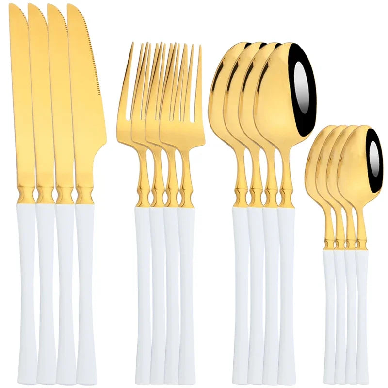 16pcs Dinnerware Set Stainless Steel Tableware Mirror Knife Fork Spoon Flatware Set Cutlery Western Knife Fork Spoon Tea Spoon