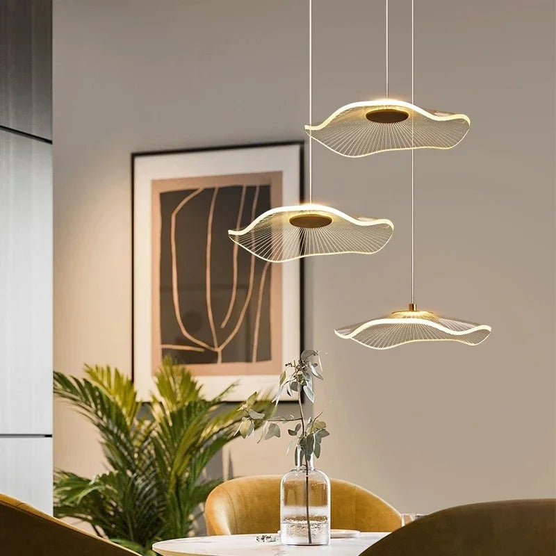 Modern LED Lotus Chandelier For Staircase Dining Room Luxury Gold Indoor Hanging Lamp Nordic Loft Long Creative Lighting Fixture