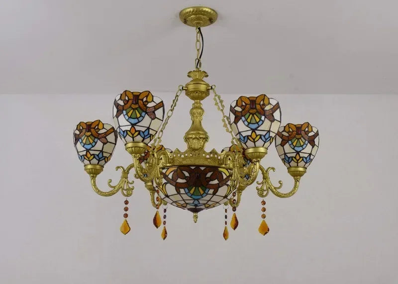 2026 Tiffany Retro Pendant Light Led Chandelier Creative Stained Glass Baroque Style Bar Bedroom Living Room Crystal