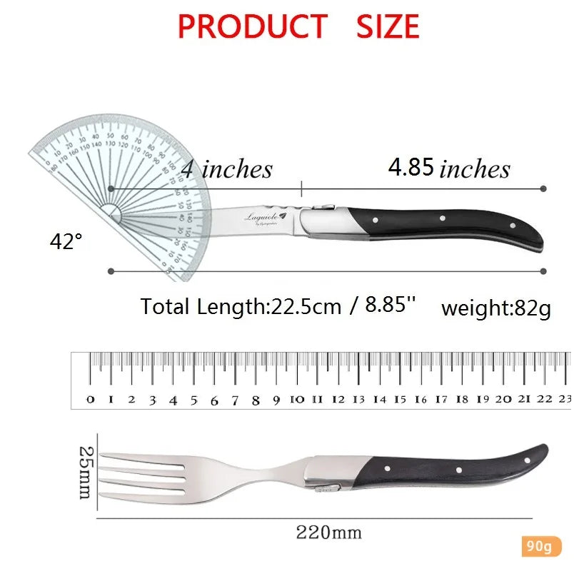 Laguiole Black Wood  Knives 6-Piece Black Wooden Handle Steak Knife Fork Spoon set Japanese Wood Cutlery Christmas Gift 8.7 in