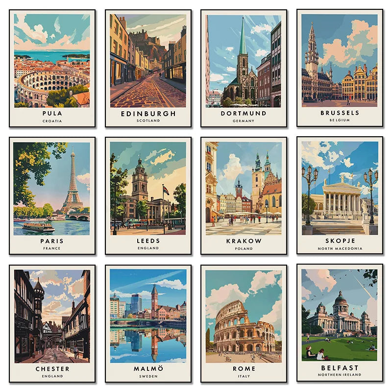 Classic Tourist City Edinburgh Rome Milan Urban Architecture Tourism Art Poster Canvas Paintings Wall Art Pictures Home Decor