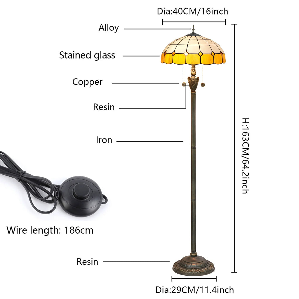 High-End Tiffany Floor Lamp for Bedroom Study Elegant Exquisite Handmade Modern Design Stained Glass Dome E27 Base Bulb