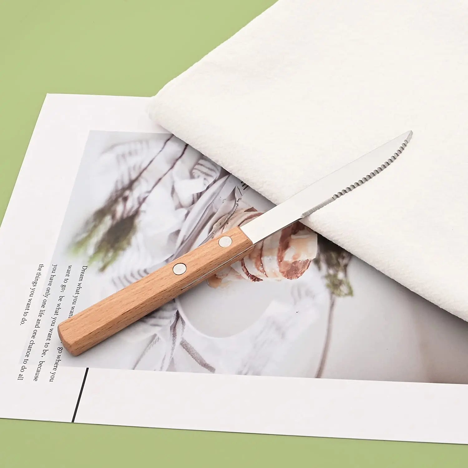 8Pcs Silver Wooden Handle Steak Knife Dinnerware Set Stainless Steel Flatware Sharp Knife Set Tableware Cutlery Knives Set