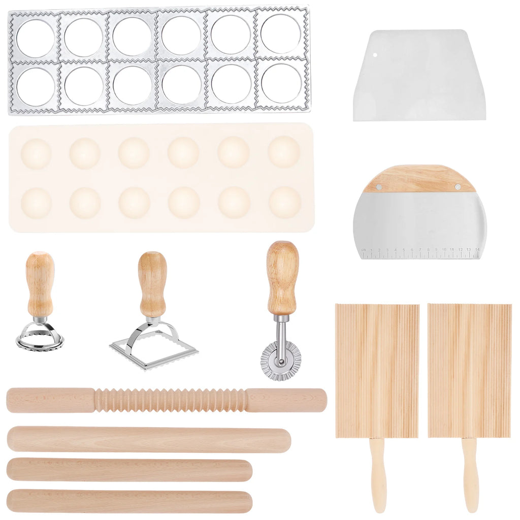 Pasta Making Tool Set 12 Pcs Pasta Making Kit Includes Wood Rolling Pin Gnocchi Board Dough Scraper 3 Ravioli Stamp Maker Cutter