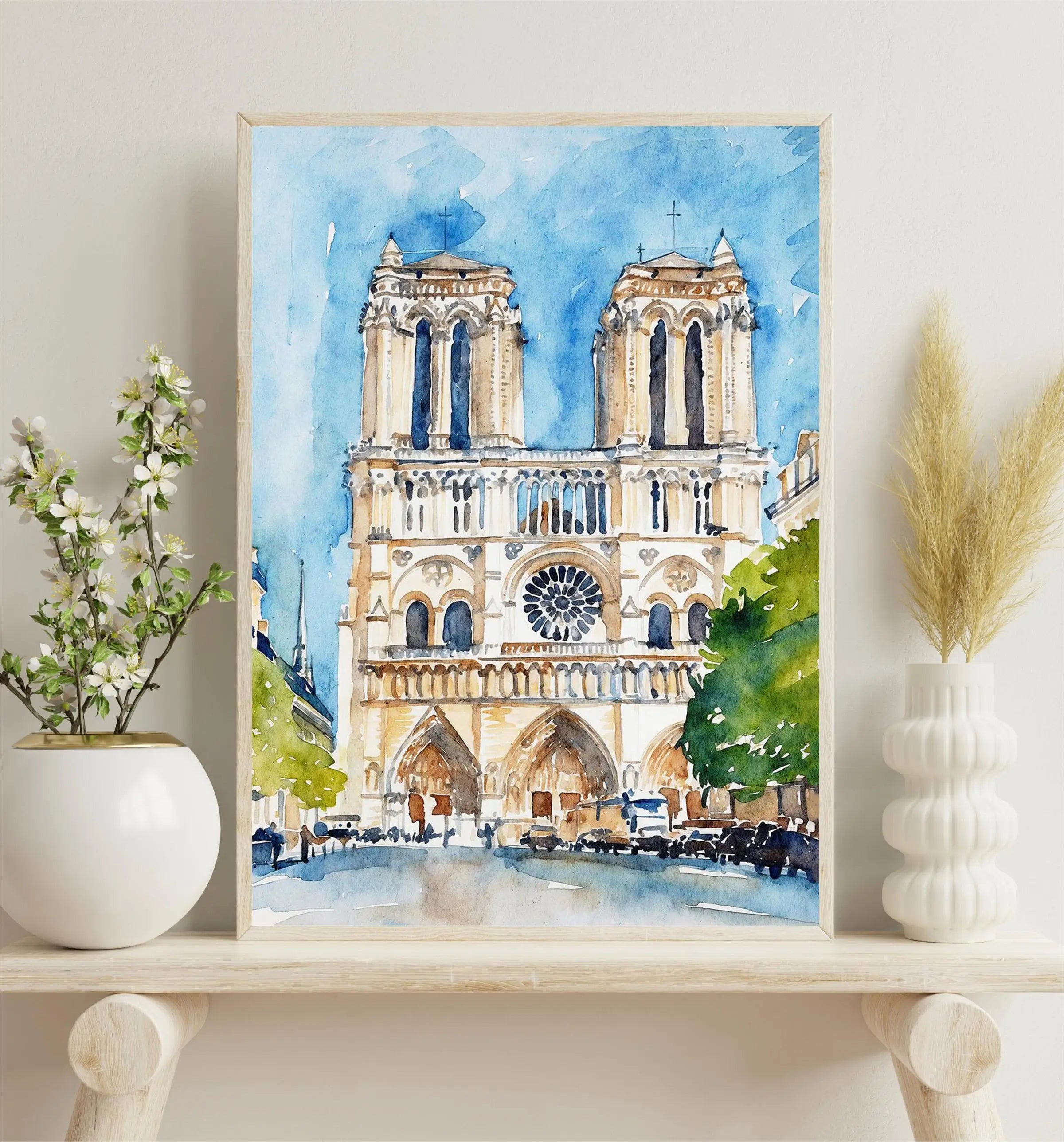 Paris Rome Santorini Coastal City Architecture landscape Watercolor Art Poster Canvas Paintings Wall Art Pictures Home Decor