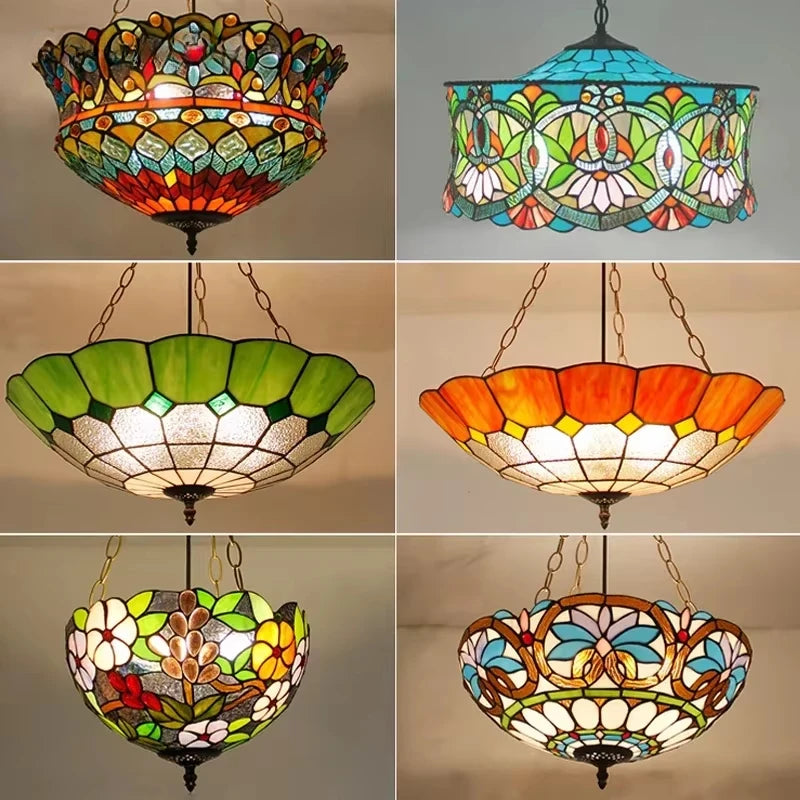 Mediterranean Tiffany Stained Glass Pendant Lights Vintage Hanging Lamp for Dining Room Kitchen Light Fixtures Home Art Decor