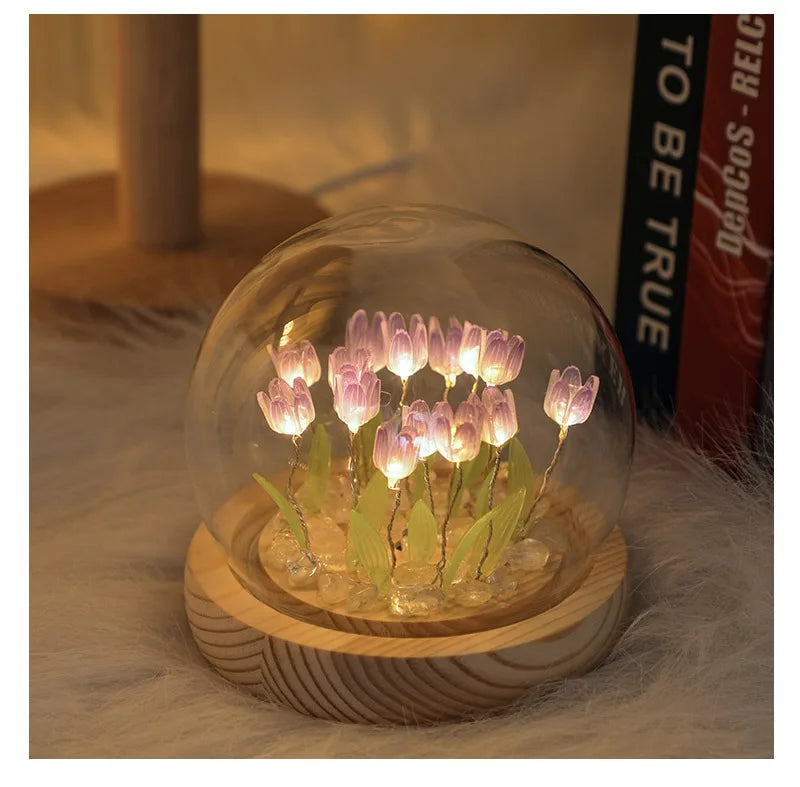 20 Tulip Flowers Finished Night Light Ornament Creative Handmade DIY Simulation Flower Lamp Holiday Gift Decoration