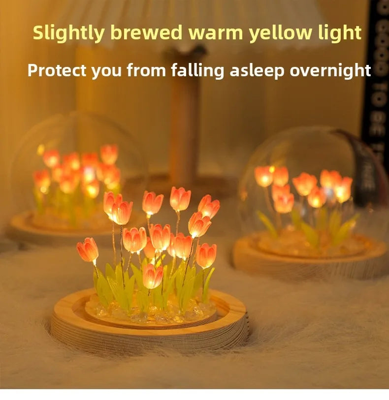 20 Tulip Flowers Finished Night Light Ornament Creative Handmade DIY Simulation Flower Lamp Holiday Gift Decoration