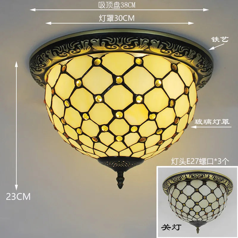 Tiffany Style Colored Glass Ceiling Lamp Retro American Art Deco Stained Glass Artistic for Living Room Dining Room Foyer