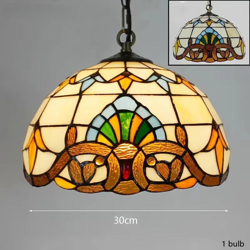 Mediterranean Tiffany Stained Glass Pendant Lights Vintage Hanging Lamp for Dining Room Kitchen Light Fixtures Home Art Decor