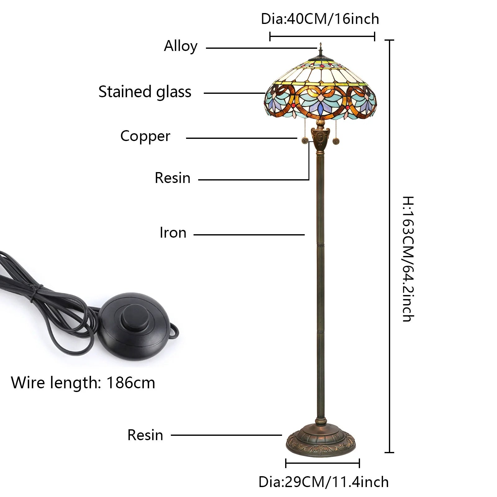 High-End Tiffany Floor Lamp for Bedroom Study Elegant Exquisite Handmade Modern Design Stained Glass Dome E27 Base Bulb