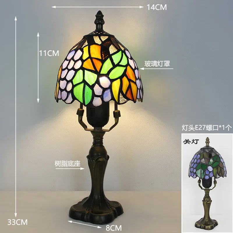 LED Tiffany Style Table Lamp Retro Mediterranean Decorative Lights E27 Color Glass LampshadeFor Nightstand Light Bedroom Cafe