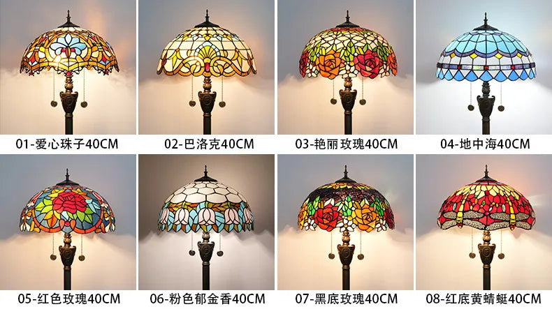 Tiffany Colorful Glass Floor Lamp for Living Room Dining Bedroom Vintage American Style Villa Bar Standing Light