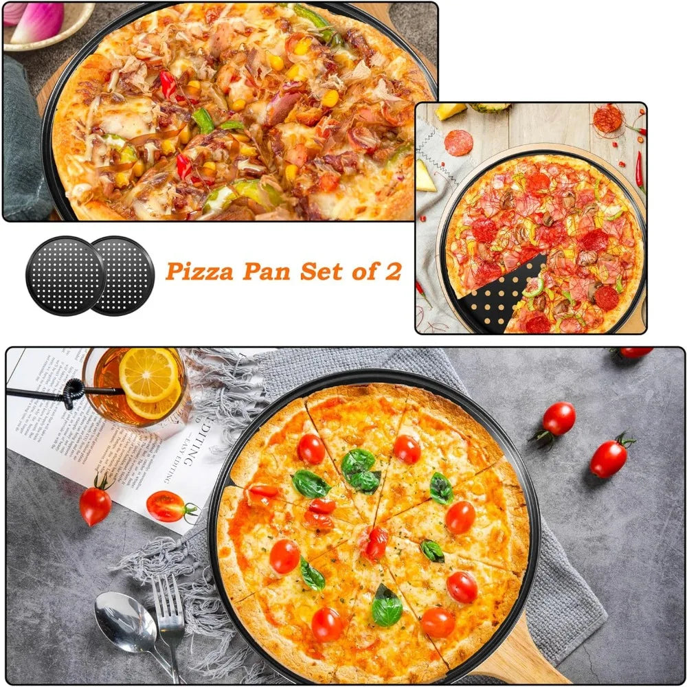 1Pcs Pizza Pans for Oven Round Pizza Pan with Holes 28cm Pizza Tray for Oven Baking Steel Pizza Oven Accessories Kitchen Tools