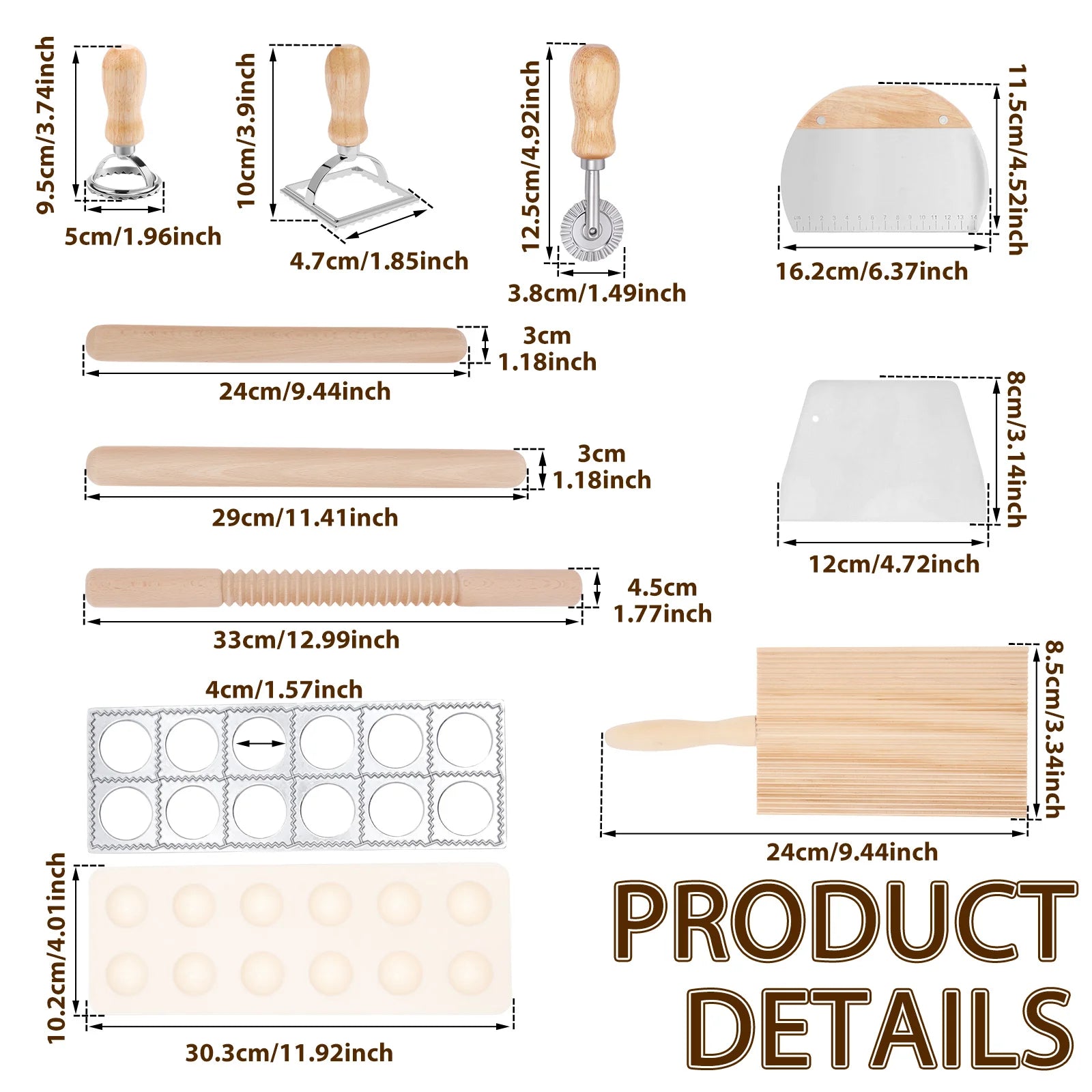 Pasta Making Tool Set 12 Pcs Pasta Making Kit Includes Wood Rolling Pin Gnocchi Board Dough Scraper 3 Ravioli Stamp Maker Cutter