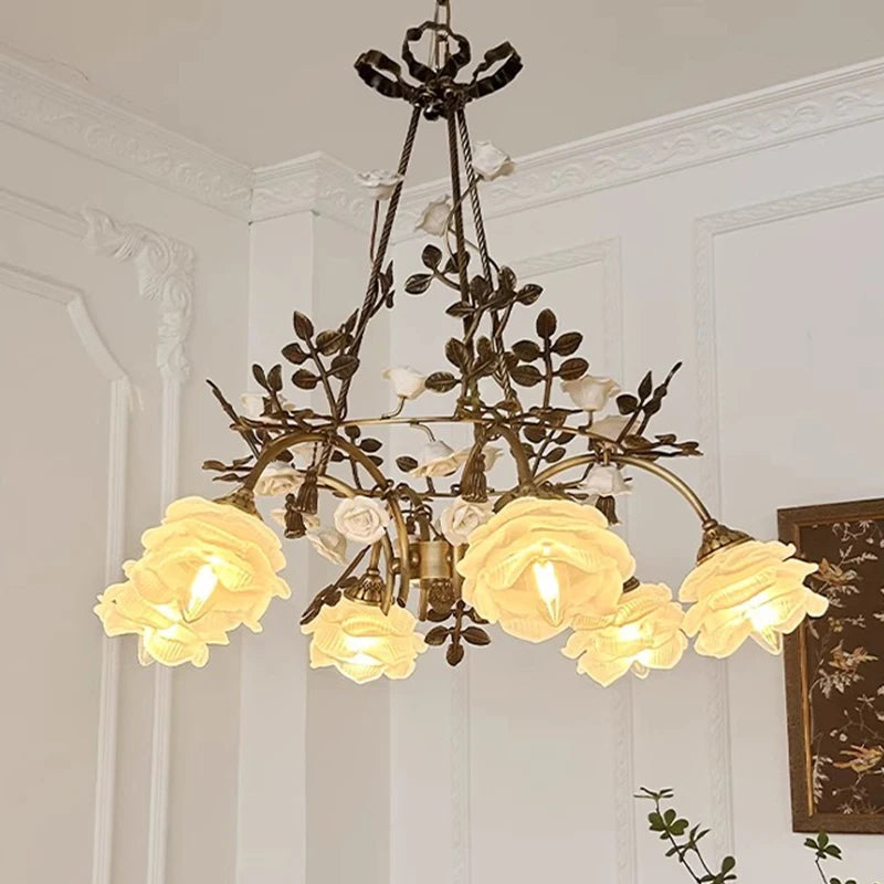 Floral lamp vintage Led copper Glass ceiling Chandelier,Dining room,Living Room,Restaurant decoration home lighting loft lamp