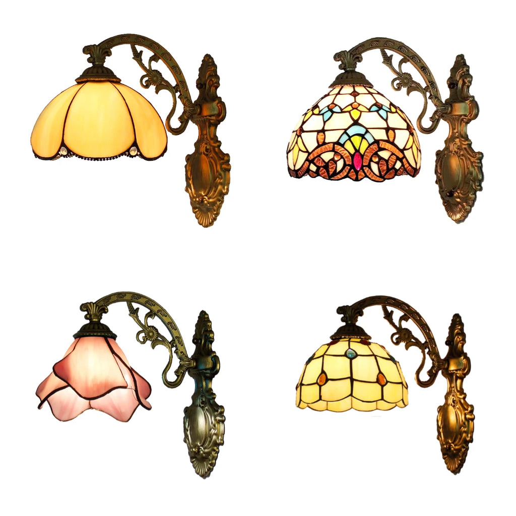 European Tiffany Colorful Glass Wall Lamp Bedroom Bedside Lamp Retro Creative Dining Room Balcony Aisle Staircase Light