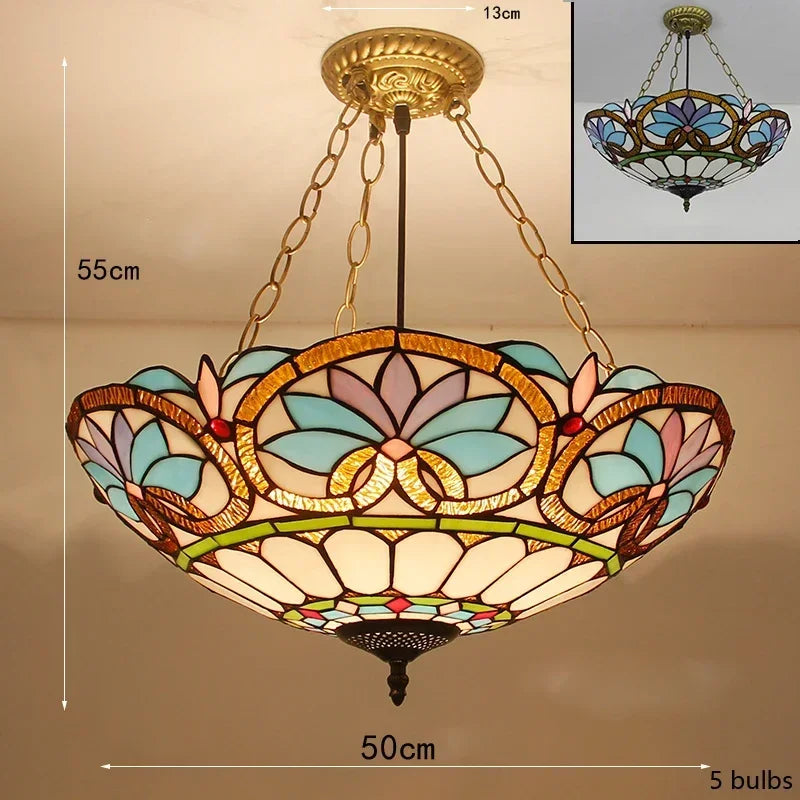 Mediterranean Tiffany Stained Glass Pendant Lights Vintage Hanging Lamp for Dining Room Kitchen Light Fixtures Home Art Decor