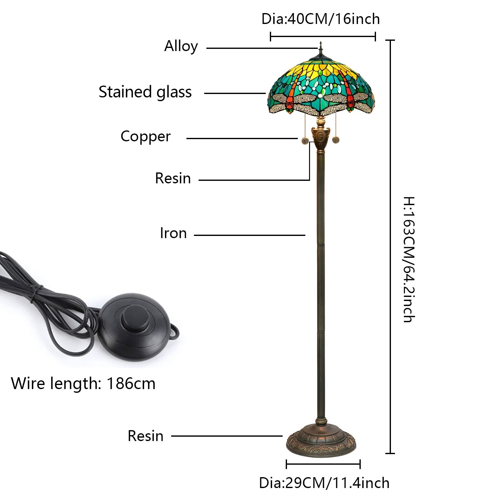 High-End Tiffany Floor Lamp for Bedroom Study Elegant Exquisite Handmade Modern Design Stained Glass Dome E27 Base Bulb